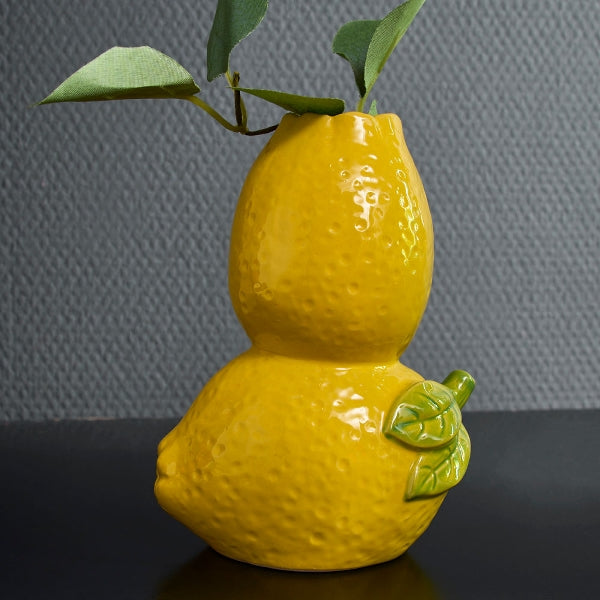 2 LEMONS VĀZE 11x7x15cm, DZELTENA, KERAMIKA
