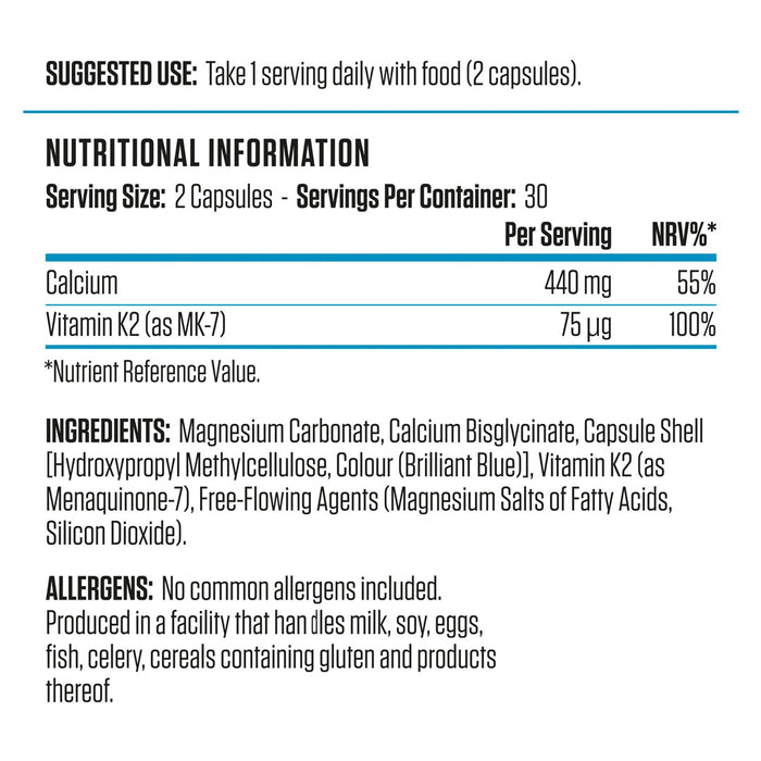 Applied Nutrition Calcium & Vitamin K2, 60 Ct