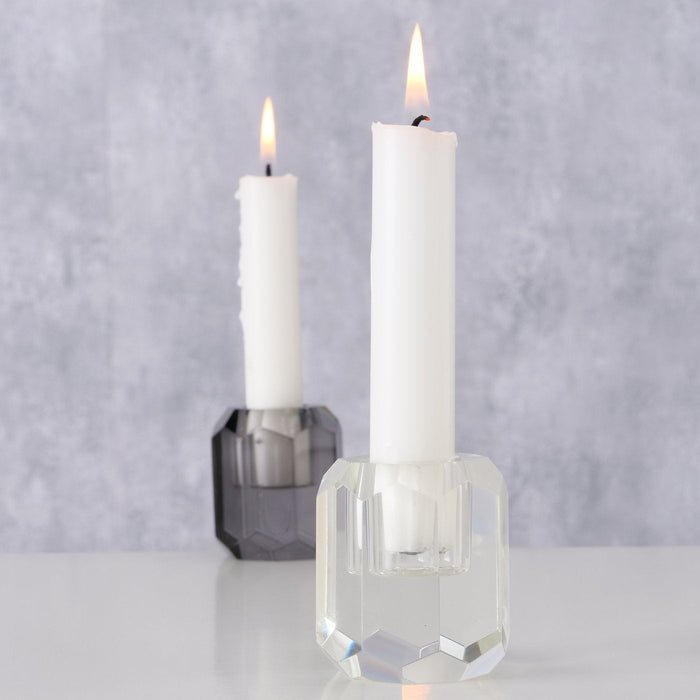 CRYSTAL SVEČTURIS D5CM, H2.5CM 2 VEIDI, CAURSPĪDĪGS/MELNI DŪMAKAINS, PĀRSTRĀDĀTS STIKLS
