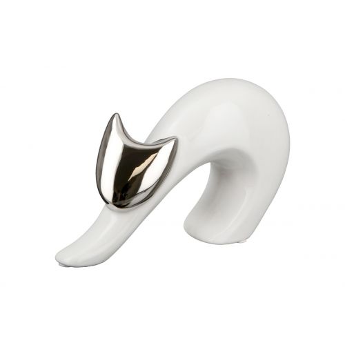 DEKORATĪVA FIGŪRA - KAĶIS MONA H12CM, BALTS/SUDRABA KR., KERAMIKA