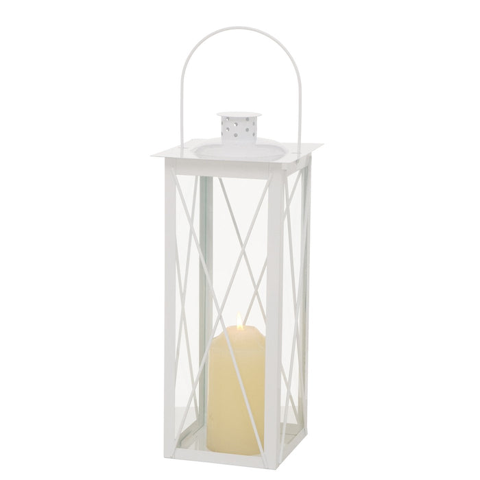 FAROL LATERNA SVECEI IEKŠTELPĀM H35CM, 14X14CM, BALTA, METĀLS/STIKLS