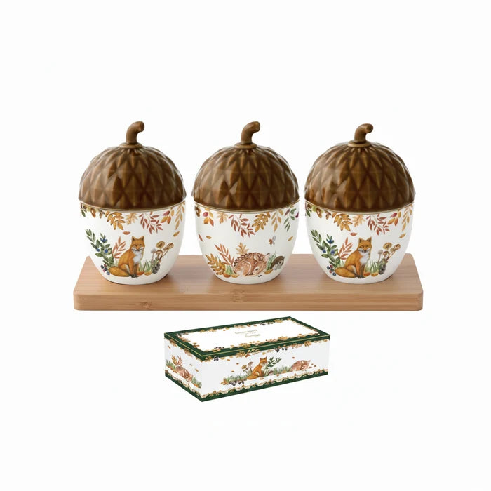 FOREST DREAM TRAUCIŅI AR PAPLĀTI, 4 GAB., PORCELĀNS/BAMBUSS