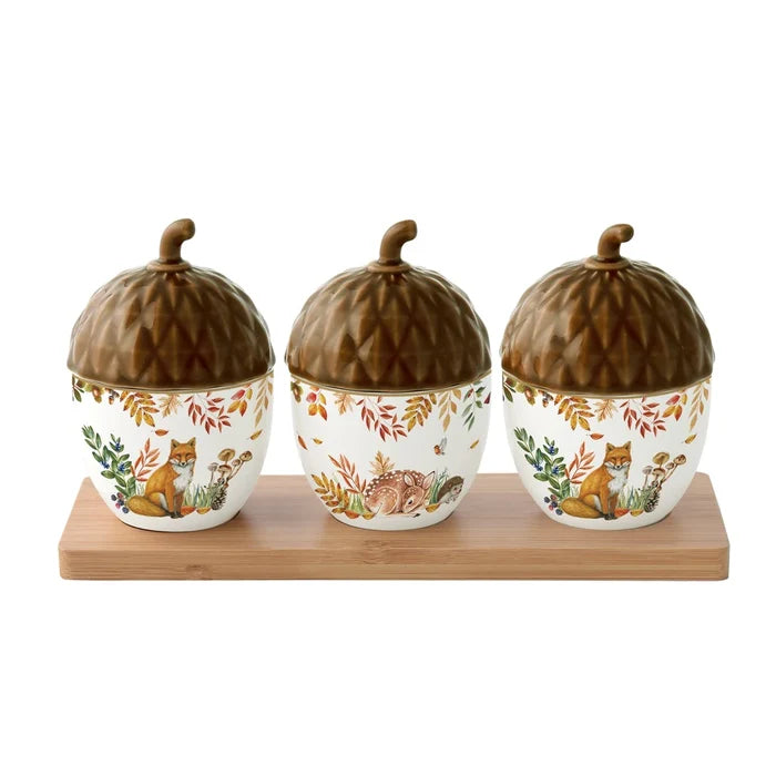 FOREST DREAM TRAUCIŅI AR PAPLĀTI, 4 GAB., PORCELĀNS/BAMBUSS