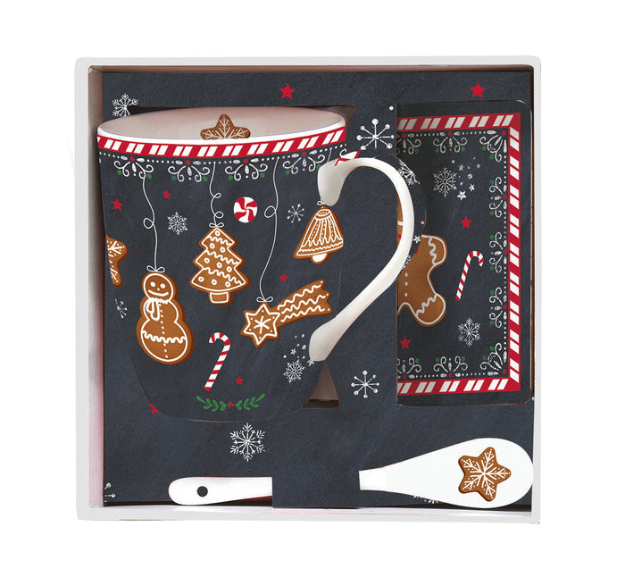 GINGERBREAD KOMPLEKTS, KRŪZE 350ML AR PIEDERUMIEM, DĀVANU KASTĒ, PORCELĀNS