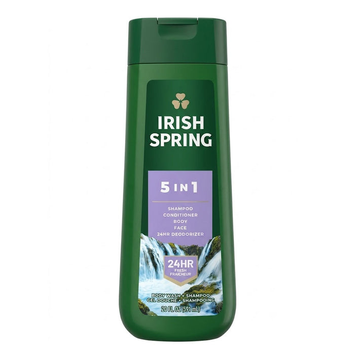Irish Spring 5-in-1 Shampoo + Conditioner + Body + Face Wash + 24H Deodorizer, 591 ml