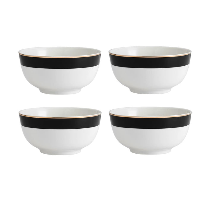 MIKASA  LUXE DECO BĻODAS 14CM, 500ML, KOMPL. 4GAB, BALTS/MELNS, PORCELĀNS