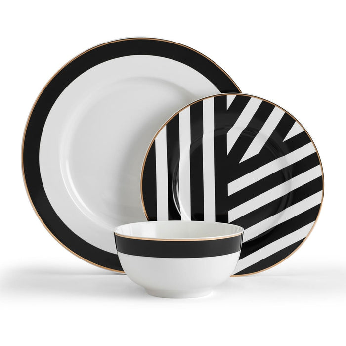 MIKASA LUXE DECO PUSDIENU SERVĪZE 4PERS., 12PIED., BALTS/MELNS, PORCELĀNS