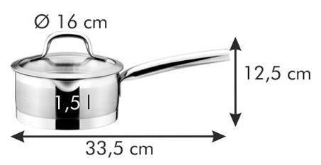 PRESIDENT MĒRCES KATLIŅŠ 16CM, 1.5L, AR STIKLA VĀKU, AR ŠĶIDRUMA NOLIEŠANAS FUNKCIJU, NER.TĒR., INDUKCIJAI