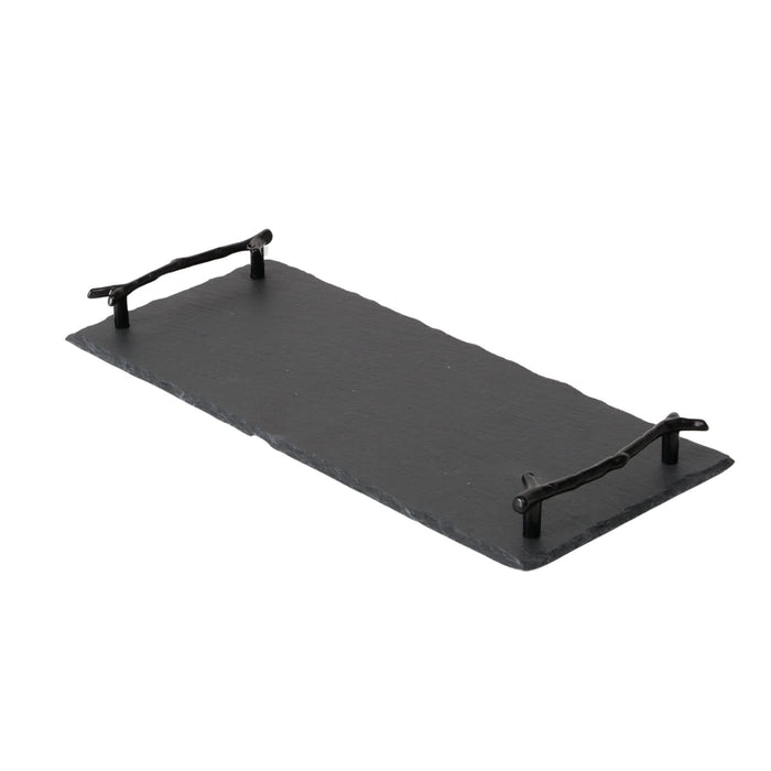 STONKA DEKORATĪVA PAPLĀTE AR ROKTURIEM 17X40X3CM, MELNA, ŠĪFERIS (2055994)