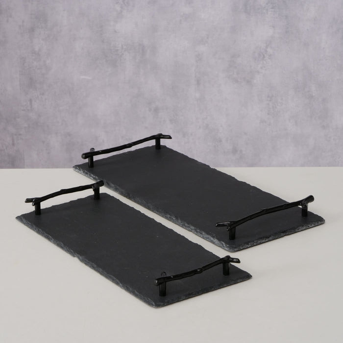 STONKA DEKORATĪVA PAPLĀTE AR ROKTURIEM 17X40X3CM, MELNA, ŠĪFERIS (2055994)