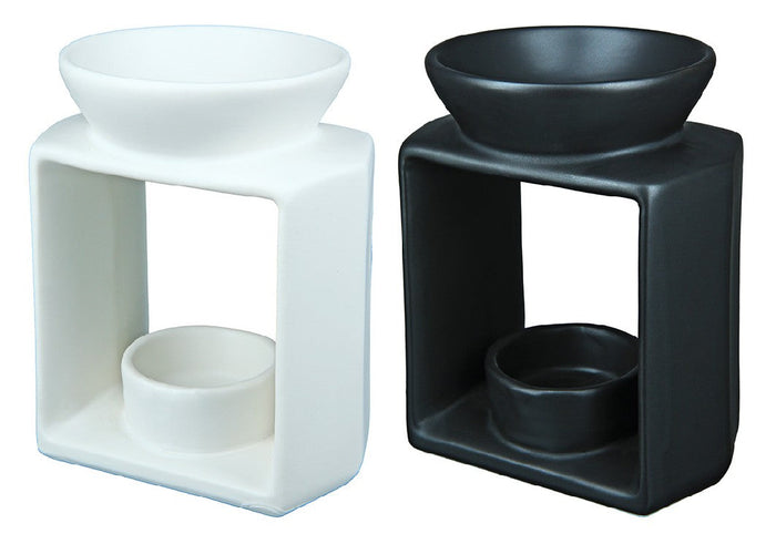 SVEČTURIS TĒJASSVECEI H12.5/W10.5/L8CM, 2 VEIDI, MELNS/BALTS, KERAMIKA