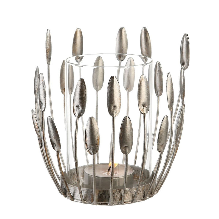 TREVI SVEČTURIS H15CM, D10CM, ANTĪKA SUDRABA KR., METĀLS/STIKLS
