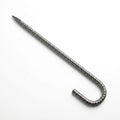 A single metallic J-shaped hook with a ribbed rebar texture, shown on a plain white background.