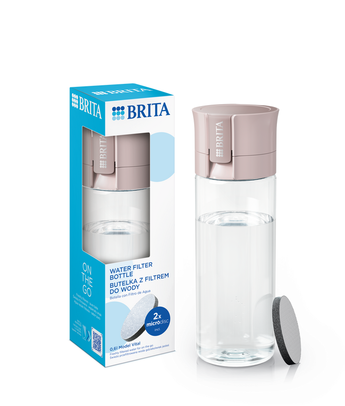 VITAL ŪDENS PUDELE AR FILTRU 600ML, APRIKOŽU KRĀSAS