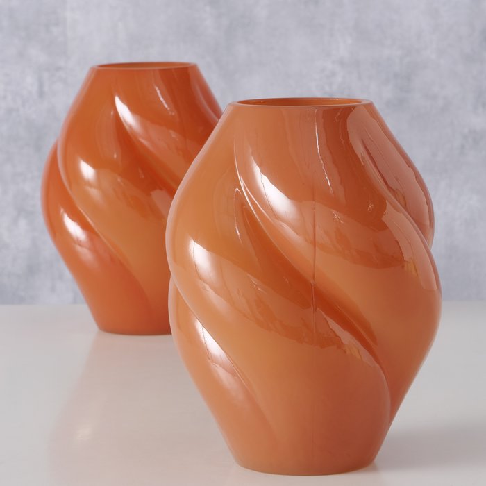WEVA VĀZE H20CM, D16CM, 2 VEIDI, ORANŽA, LAKOTS STIKLS