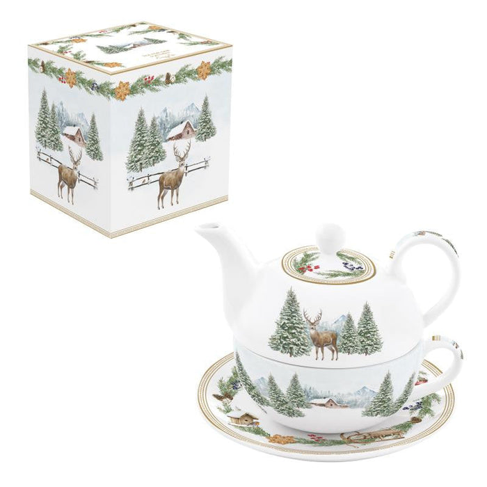 WHITE FOREST TĒJAS KOMPL. TĒJKANNA 350ML, KRŪZE 350ML AR APAKŠTASI, PORCELĀNS, DĀVANU KASTĒ